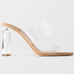 ZARA SANDALS WITH CLEAR ACRYLIC HEEL. *NEW* SIZE 9 (SIZE 40)